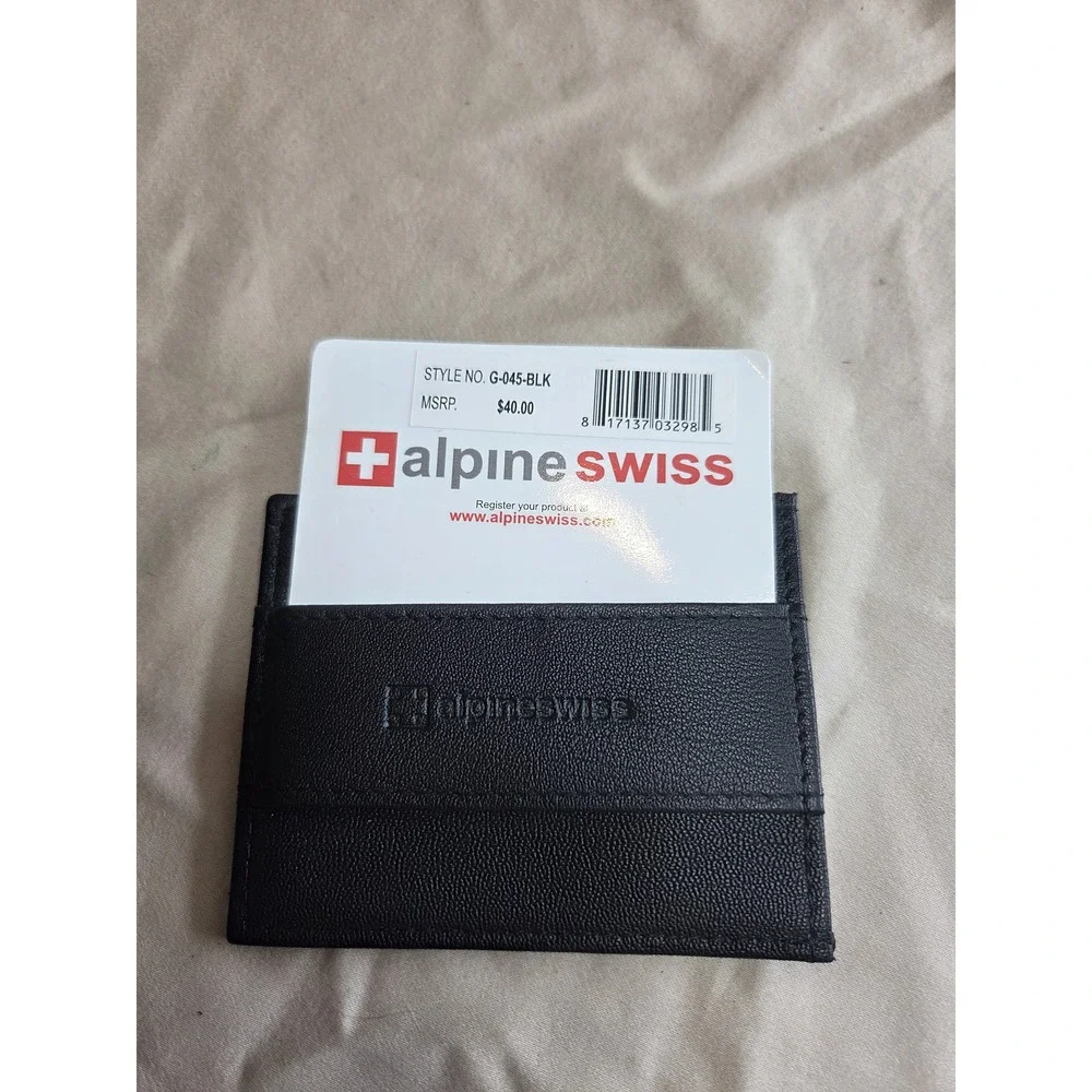 Men's Alpine Swiss Slim Card Holder Wallet Black Leather NWT